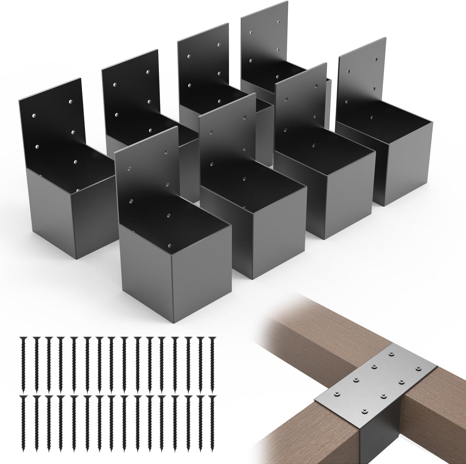 8 Pack Pergola Brackets 4x4 (Actual: 3.5x3.5 Inch), Rafter Post Brackets Deck Railing Brackets, Pergola Connectors Wall Mount Bracket Kit for Lumber Pergola Gazebo Sunroom Carport