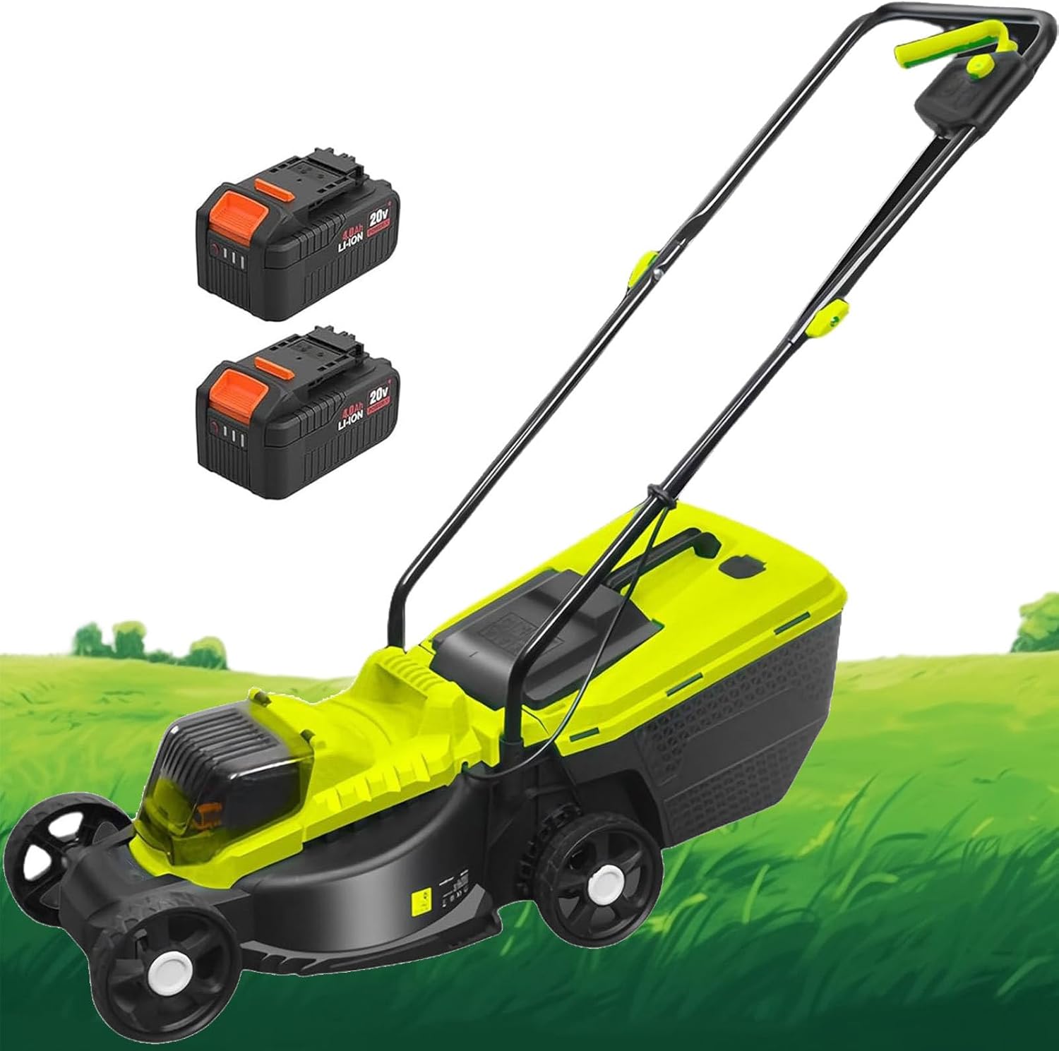 Cordless Push Lawn Mower,with 45L Grass Box, 40V Battery Powered Grass Cutting Machine, 3 Adjustable Cutting Heights, 4000mAh Dual Battery,for Lawns & Garden,Green