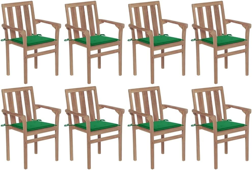 Patio Chair Stackable Patio Chairs with Cushions 8 pcs Solid Teak Wood
