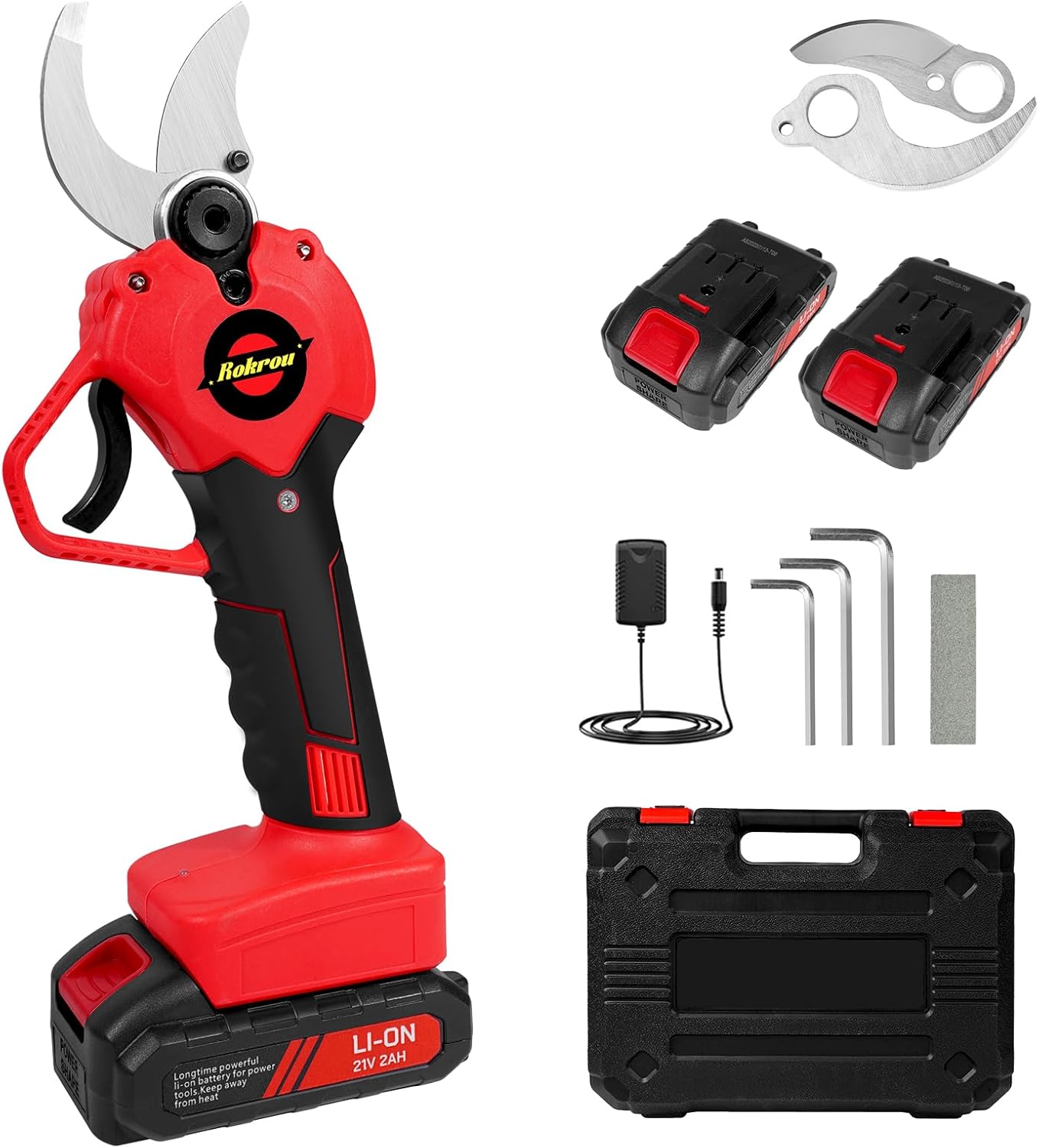 21V 2Ah Electric Pruning Shears, High Power Pruners for Gardening with 2 Pack Rechargeable Battery and Replacement Blade, 30mm(1.2“) Cordless Electric Scissors for Tree Trimming