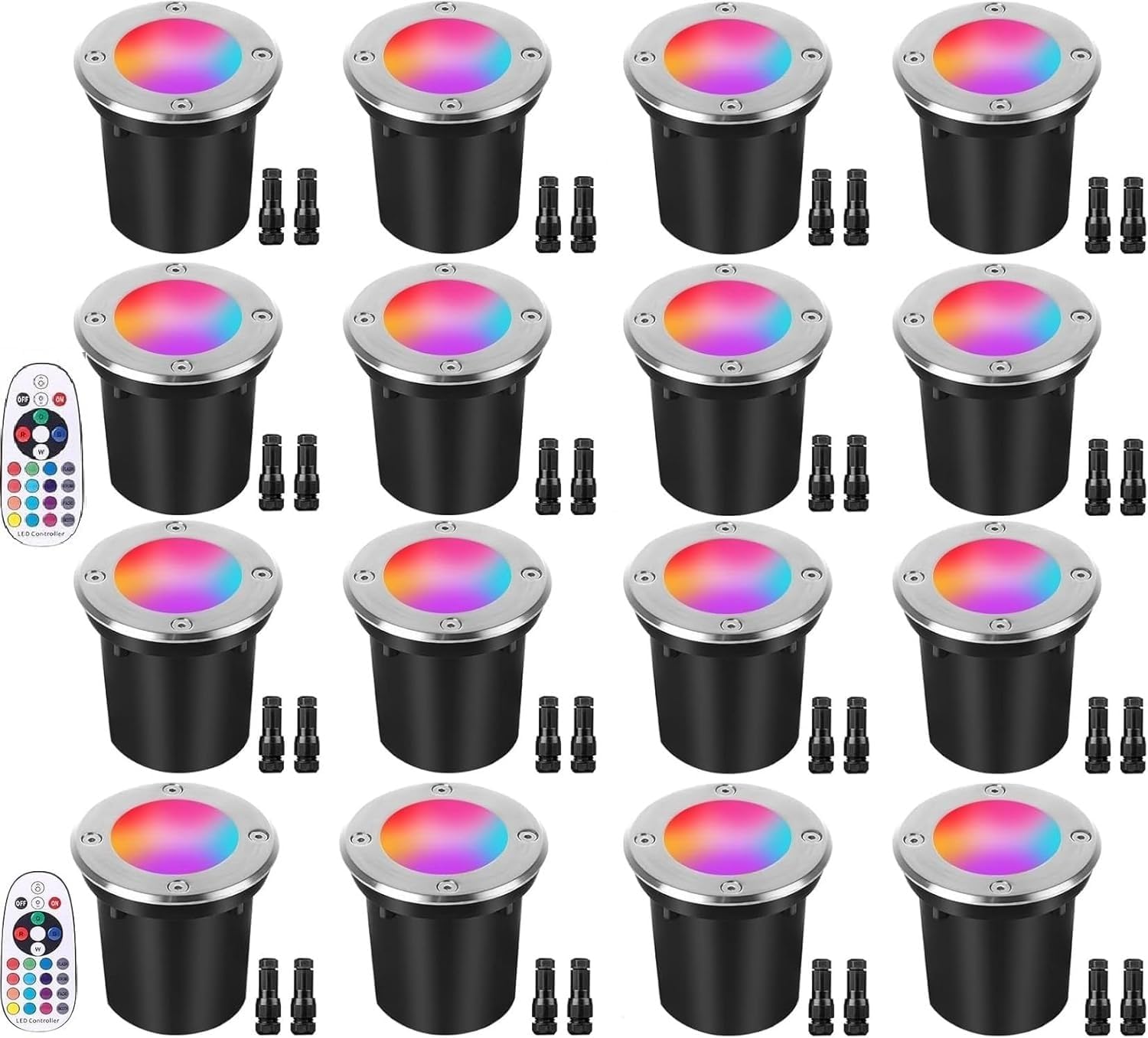 EAGLOD Landscape Lights, 16 Pack RGBW Color Changing LED Well Light, Outdoor Ground Lights, Waterproof 12-24V Landscape Ground Lighting for Garden Yard Tree Halloween