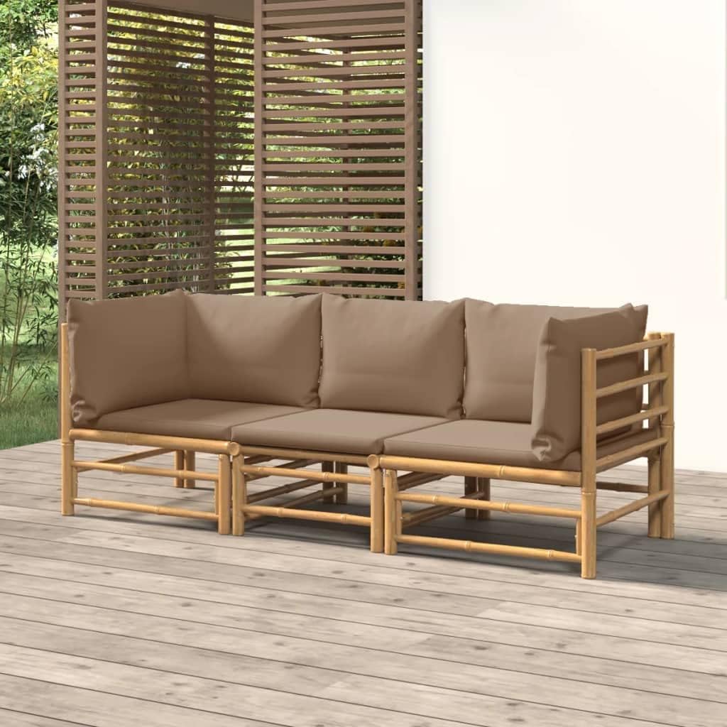 3 Piece Patio Lounge Set with Taupe Cushions Bamboo,Bamboo Patio Lounge Set: Comfort and Style for Your Outdoor Space Patio Furniture Sets, Outdoor Furniture Sets