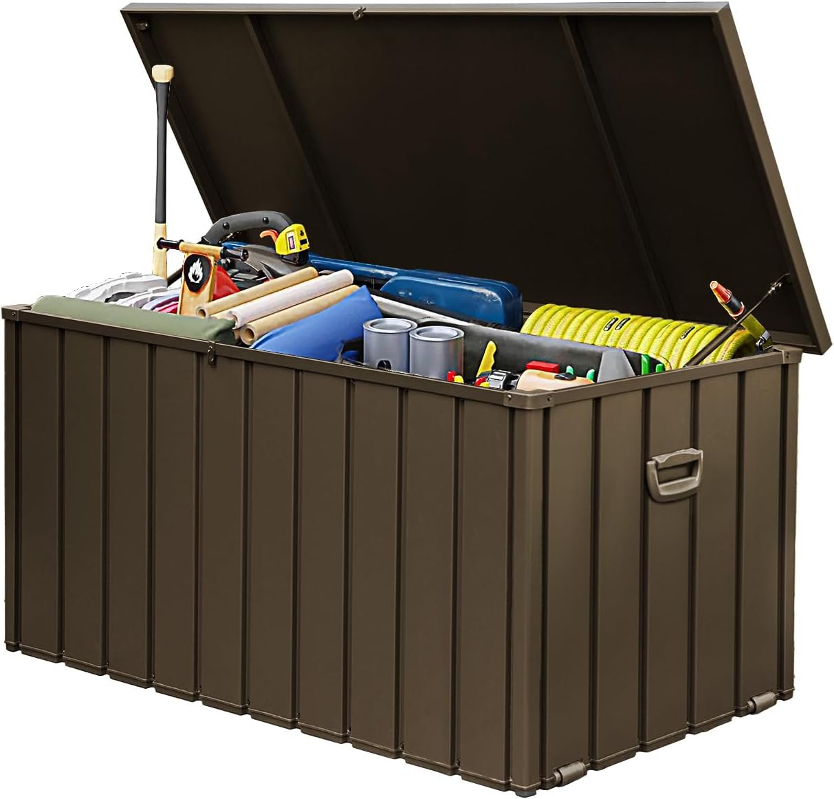 Domi 200 Gallon Deck Box, Metal Outdoor Storage Box with Lock Wheels, Waterproof Outside Storage Box for Patio Cushions