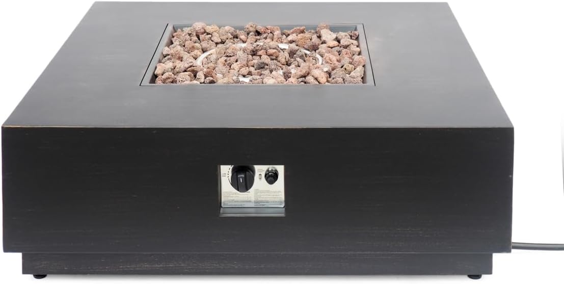 40-inch Square Outdoor Fire Pit, Brown and Gold Iron Fire Pit Table, 50,000 BTU Patio Heater for Backyard, Garden, Deck, Single-Box Delivery for Easy Setup