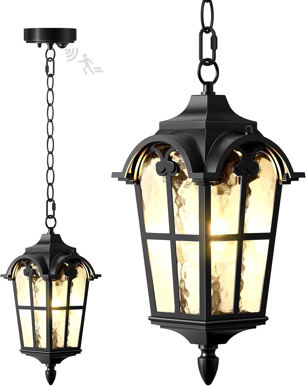 Motion Sensor Outdoor Pendant Light Modern Exterior Hanging Porch Lantern,15.5
