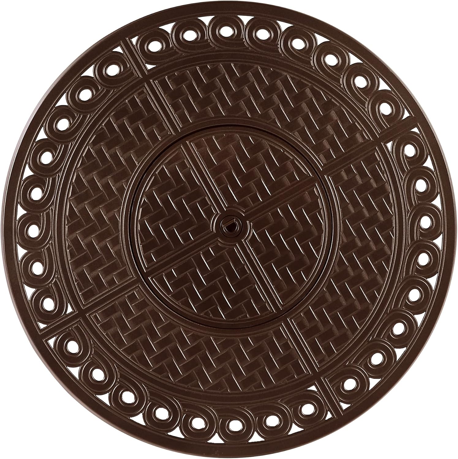 Round 34 in. x 34 in. Aluminum Propane Fire Pit Table with Glass Beads, Two Covers, Lid, 37,000 BTUs in Brown Finish