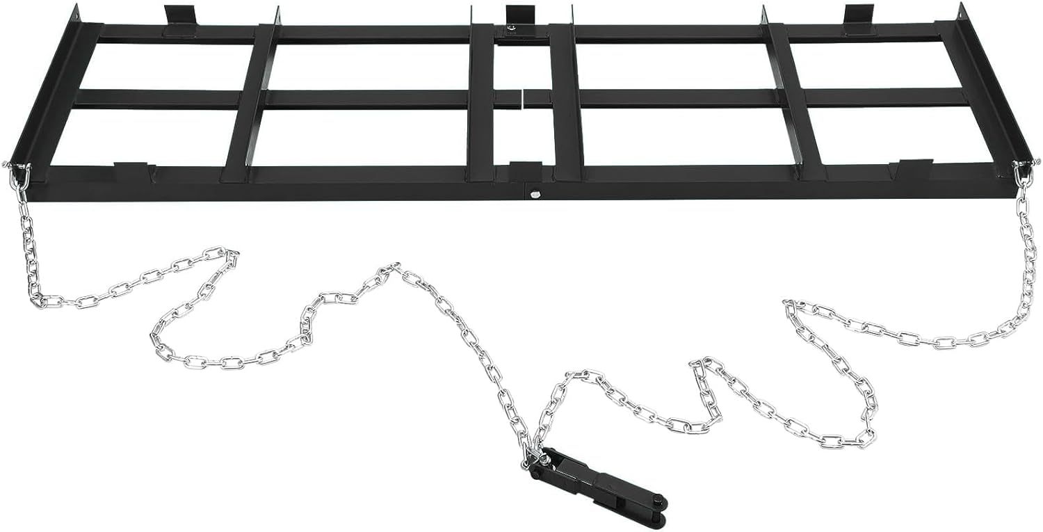 Garvee Drag Harrow, 8 ft Heavy Duty Tow Behind Drag Harrow with Adjustable Bars & 72 in Chain, Driveway Grader Landscape Rake for ATV, UTV, Tractor, Mower Tow Behind Yard Lawn Leveling Tool