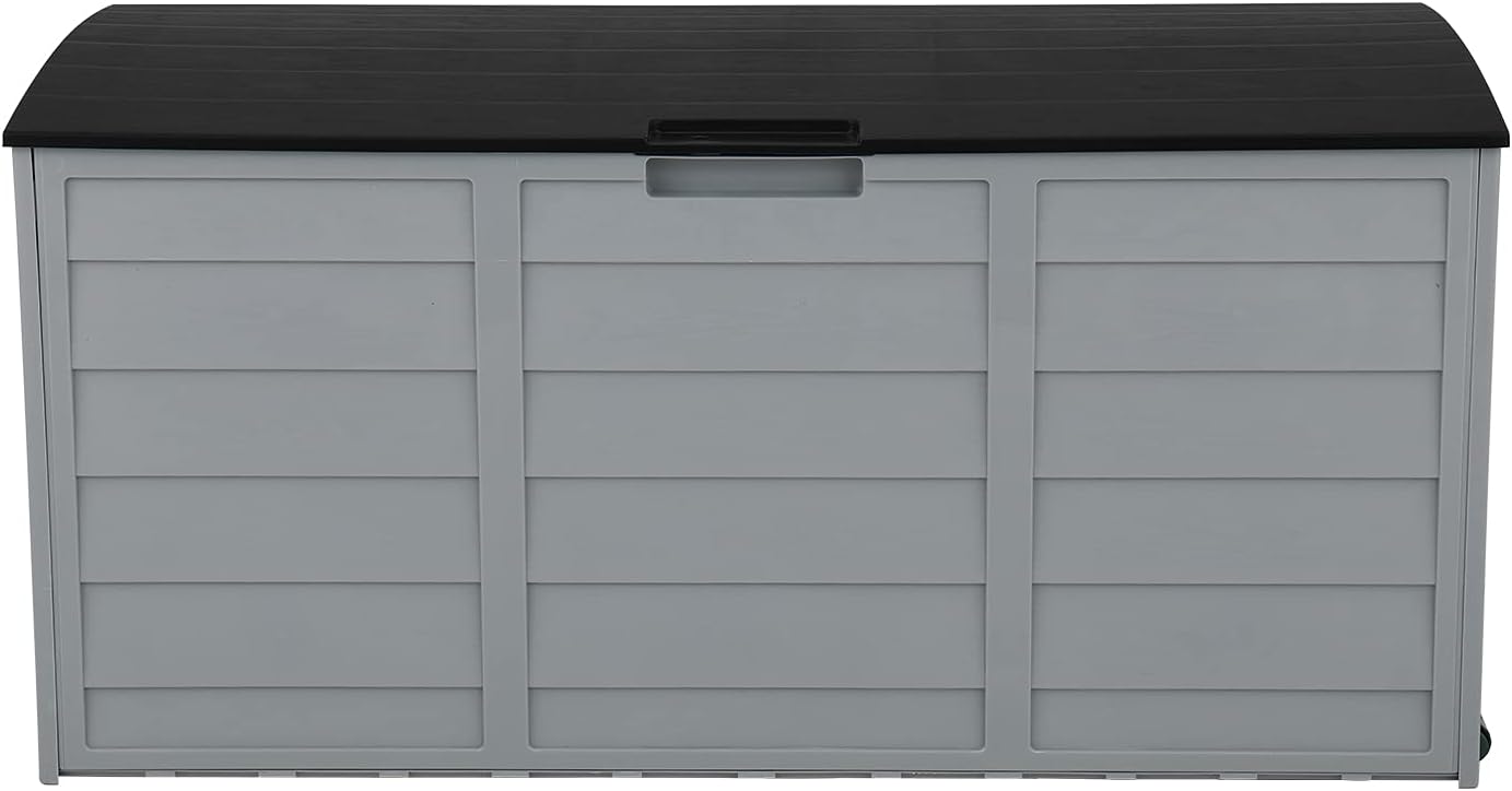 75 Gallon Outdoor Storage Box, Weather-Resistant Plastic Resin Deck Box with Wheels and Waterproof, Patio Garden Furniture Box Easy to Move and Assemble (Black, 75-Gallon)