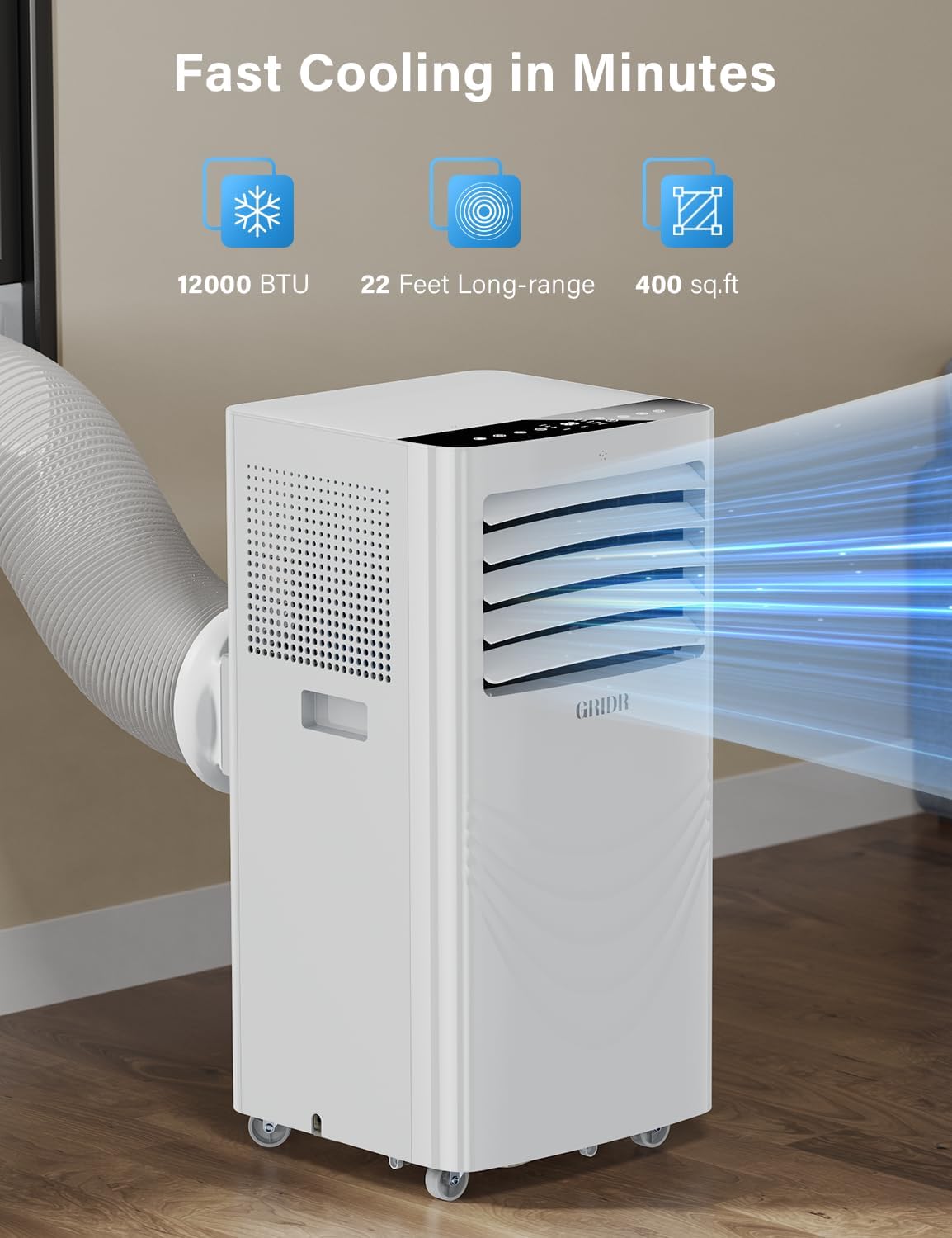 12000 BTU Portable Air Conditioners, AC Unit for Bedroom with 4 Modes Cooling/Dehumidifier/Fan & Sleep, Up to 400 Sq.Ft, 45db Quiet, 24H Timer & Remote, Standing Air Conditioner for Rooms Office Home