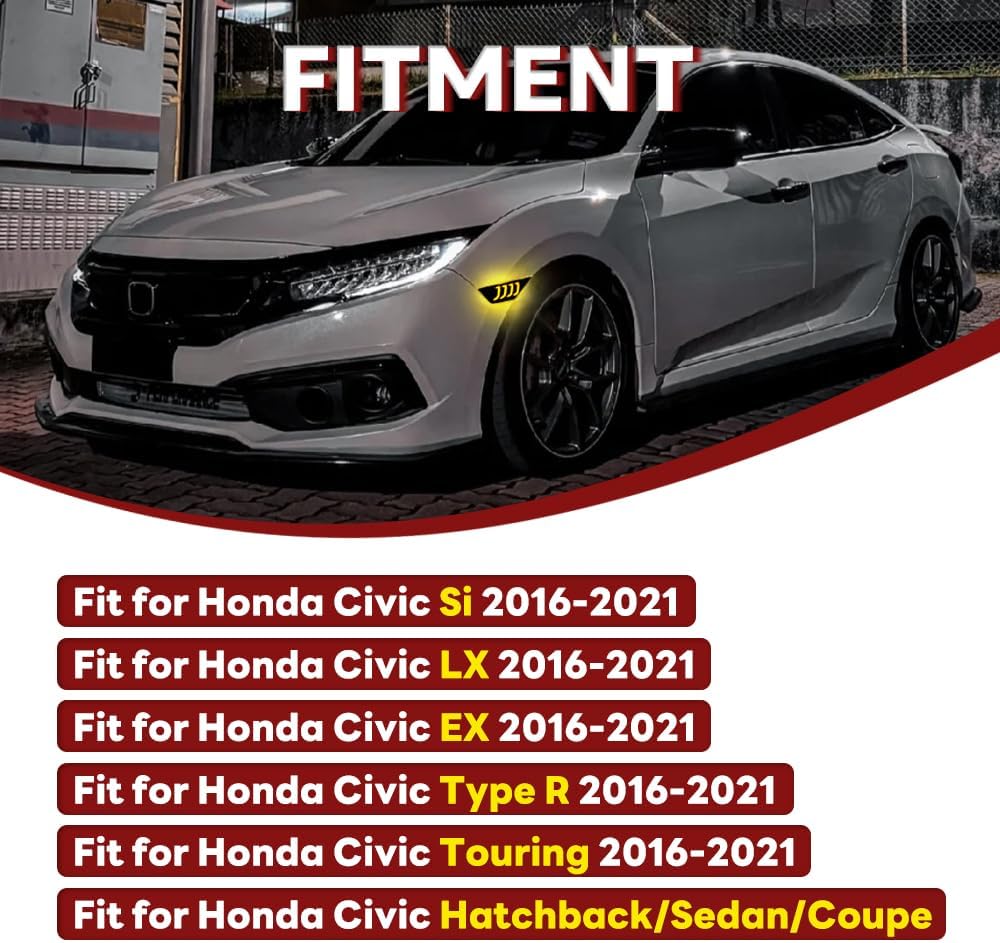 Headlights Side Marker Lights for Honda Civic 10th Gen 2016-2021 Automotive Replacement Accessories with DRL Sequential Turn Signal Passenger&Driver Side Light Head Lamp