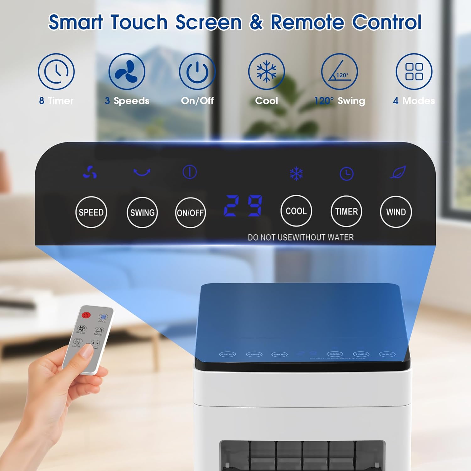 MOMOVOKA Evaporative Air Cooler, 3-IN-1 Windowless Portable Air Conditioner Portable with 2 Gal Water Tank, Timer, 3 Speed, Remote, 4 Ice Packs, Swamp Cooler Air Conditioner Portable