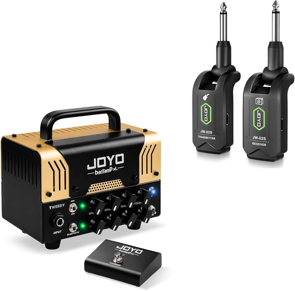 JOYO 5.8GHz Wireless Guitar System (JW-02S) Bundles with JOYO Mini Amp Head 20 Watt (Tweedy)