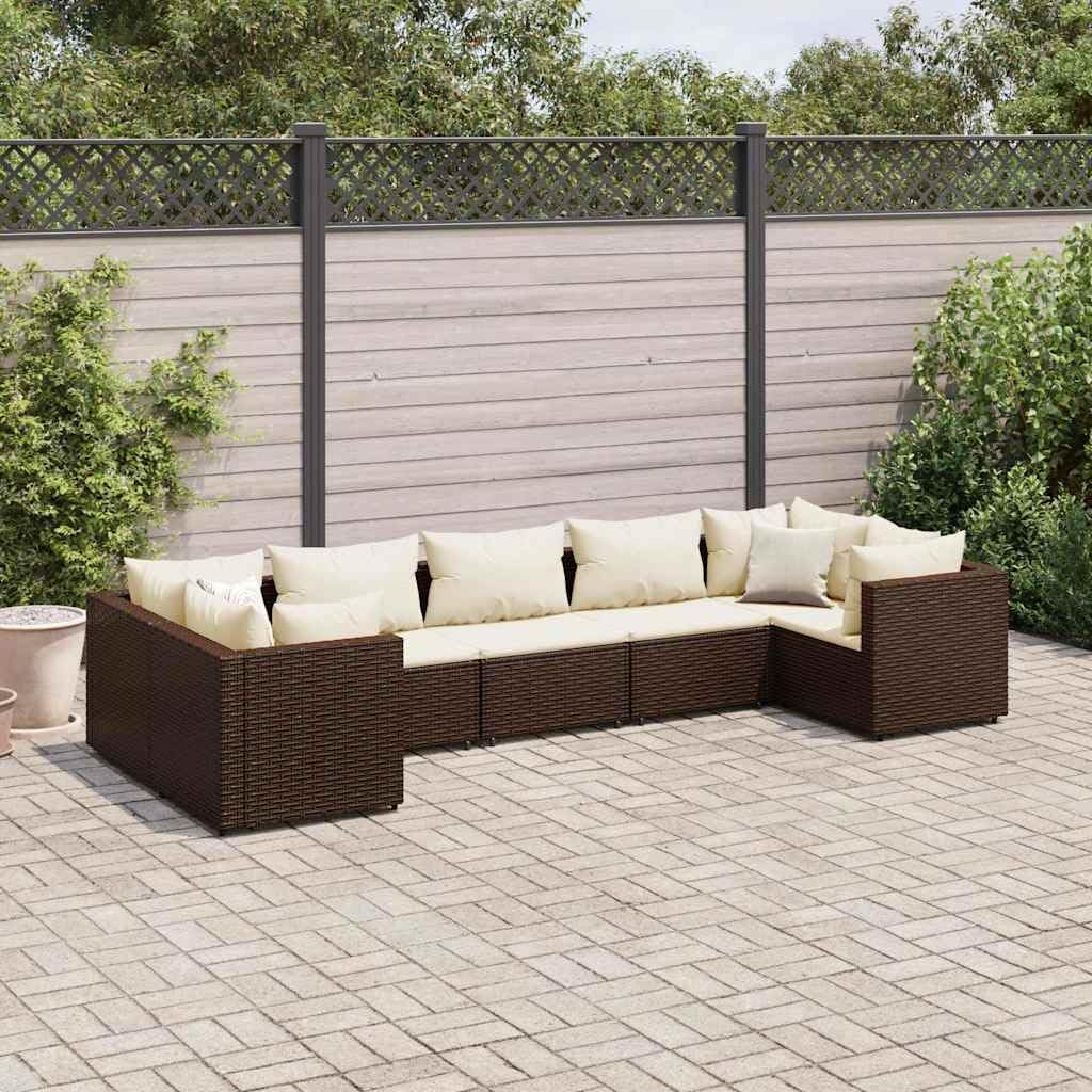 Patio Set 7 Piece Patio Lounge Set with Cushions Brown Poly Rattan