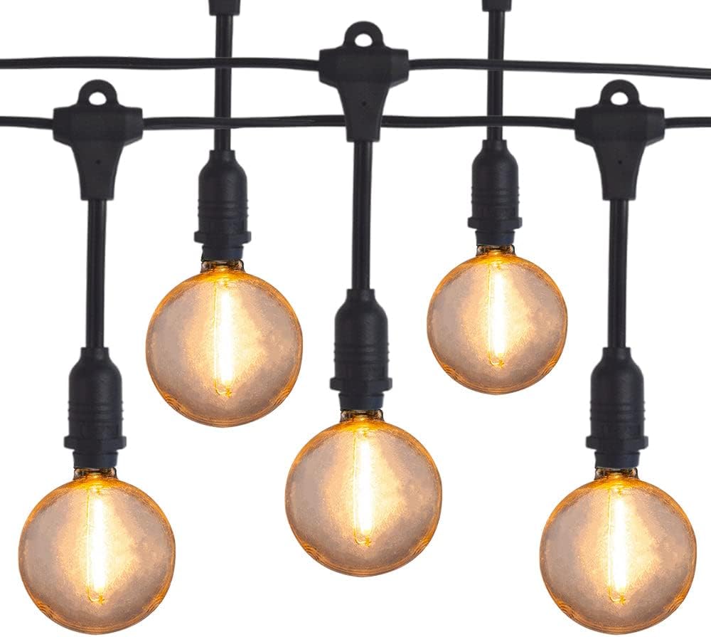 fantado 50 Socket Suspended Outdoor Commercial String Light Set, Shatterproof LED Bulbs, 54 FT Black Cord w/ E12 C7 Base, Weatherproof - LED G50-2 INCH (0.7 WATT) by PaperLanternStore.com