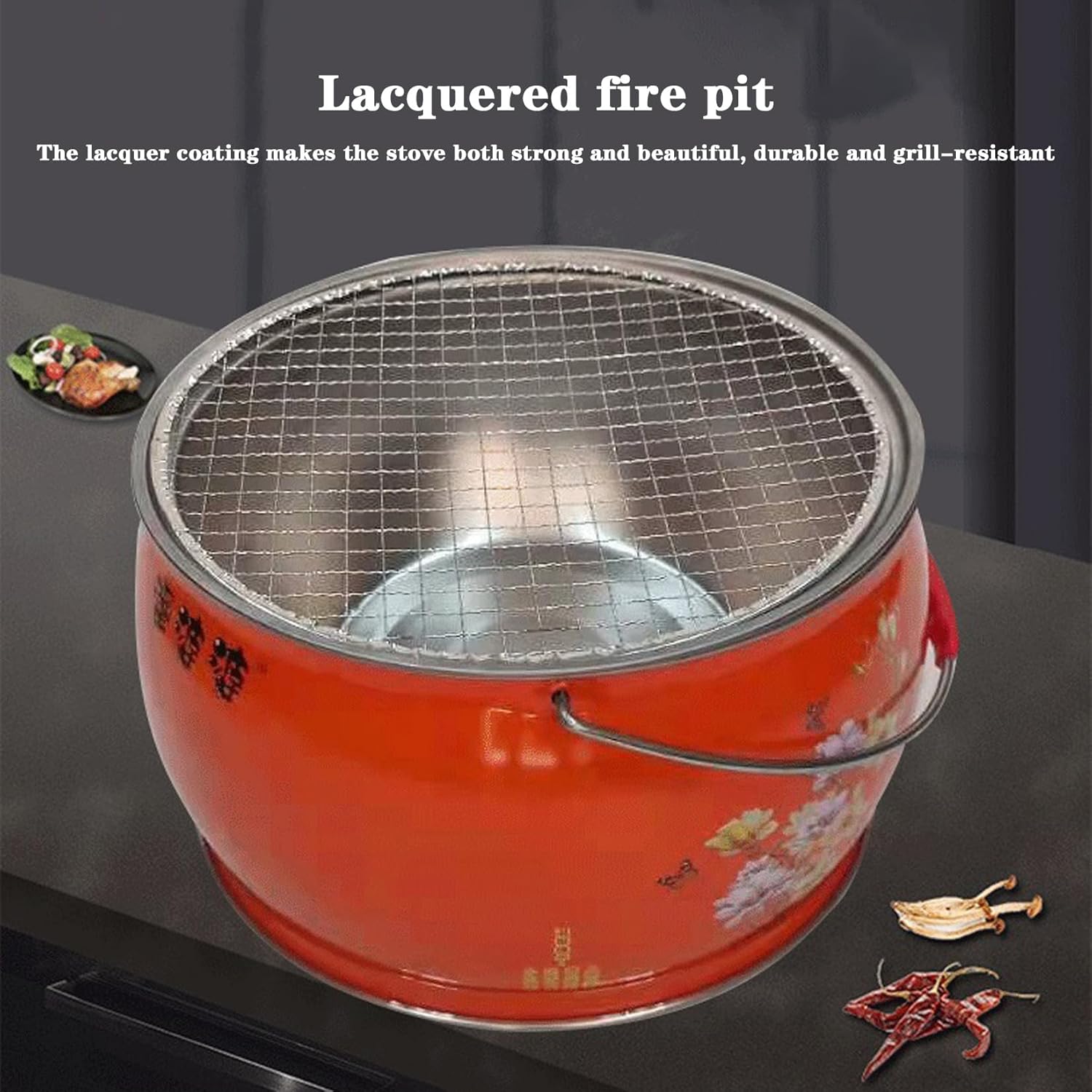 BNEI Tabletop fire Pit, Stainless Steel, Adjustable fire, Beautiful Appearance, 30.5 * 18cm, red Colour