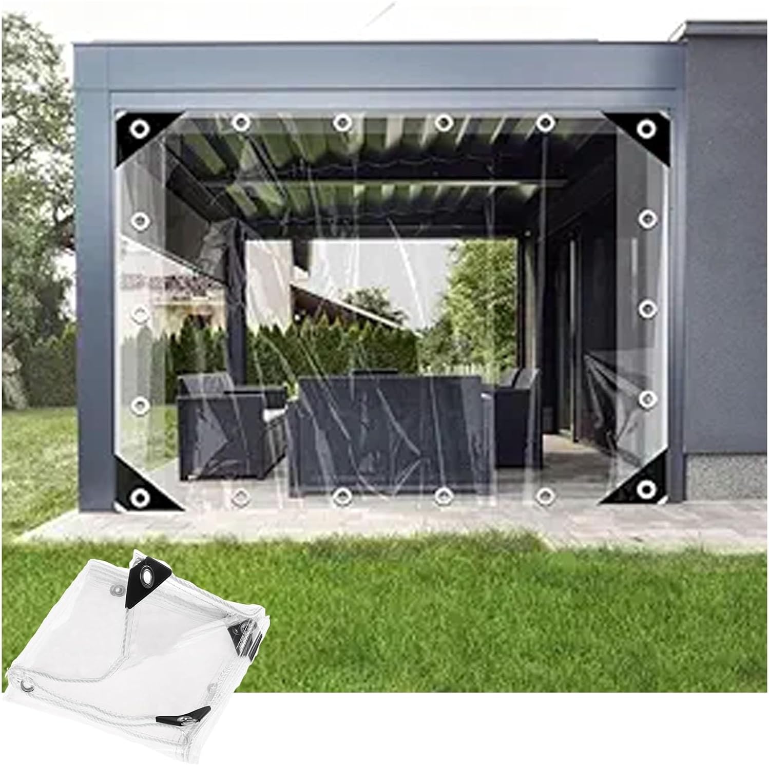 Canopies Tarps Clear PVC Waterproof Cloth，Clear Waterproof Tarps，Clear Tarp with Grommets，Transparent tarpaulin，Protects Against Water, UV-Ray, Tear, Cold Weather Resistan(8*20m/315*787in)