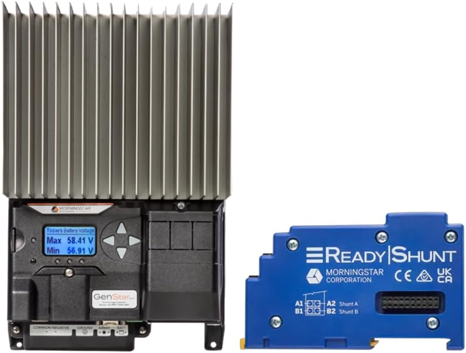 Morningstar GenStar 80A MPPT Solar Charge Controller w/ Meter (GS-MPPT-80M-200V) with ReadyShunt ReadyBlock Add-On (RB-SHUNT) - 5 Year Warranty, Designed in The USA