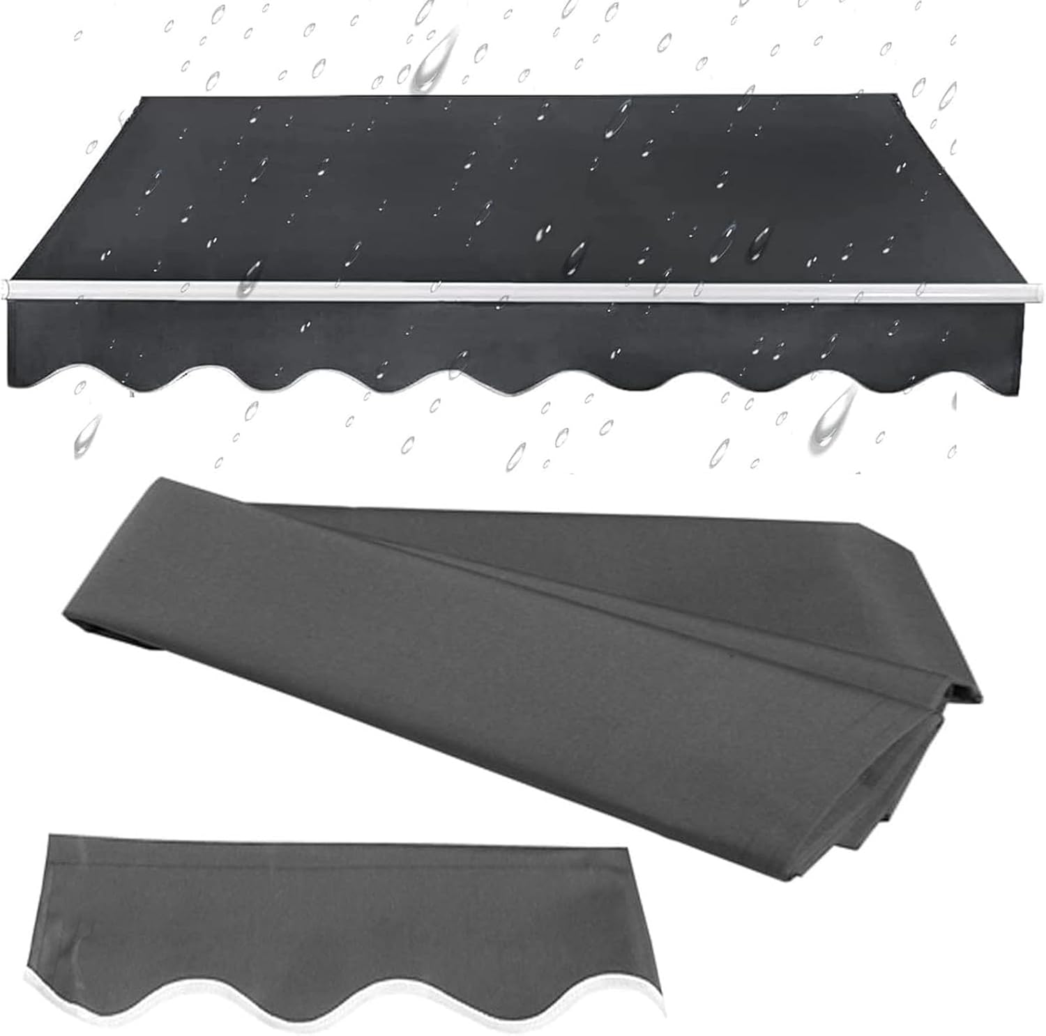 Outdoor Retractable Awning Canopy Cover Replacement Fabric Waterproof Polyester Sun Shade Shelter for Yard Deck Balcony Gray 6.5x3.5m