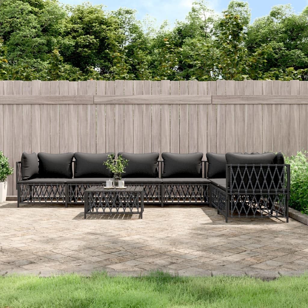 Anthracite Garden Lounge Set, 8-Piece Modular Woven Fabric Outdoor Patio Furniture, Spacious Seating for 13, Durable Powder-Coated Steel Frame for Balcony and Terrace