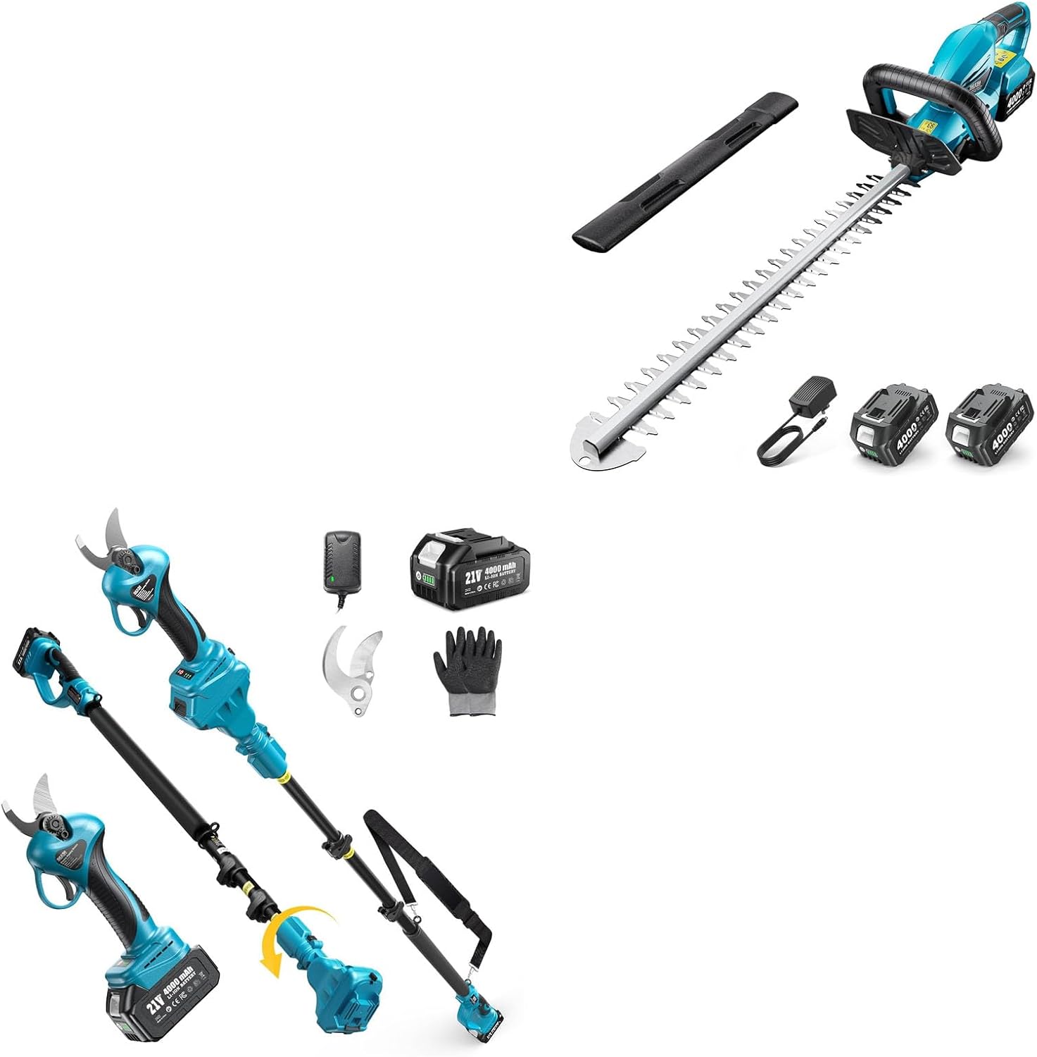 SEESII Cordless Hedge Trimmer for Garden: Electric Handheld Bush Trimmer+Seesii 2-in-1 Electric Pruning Shears with Pole