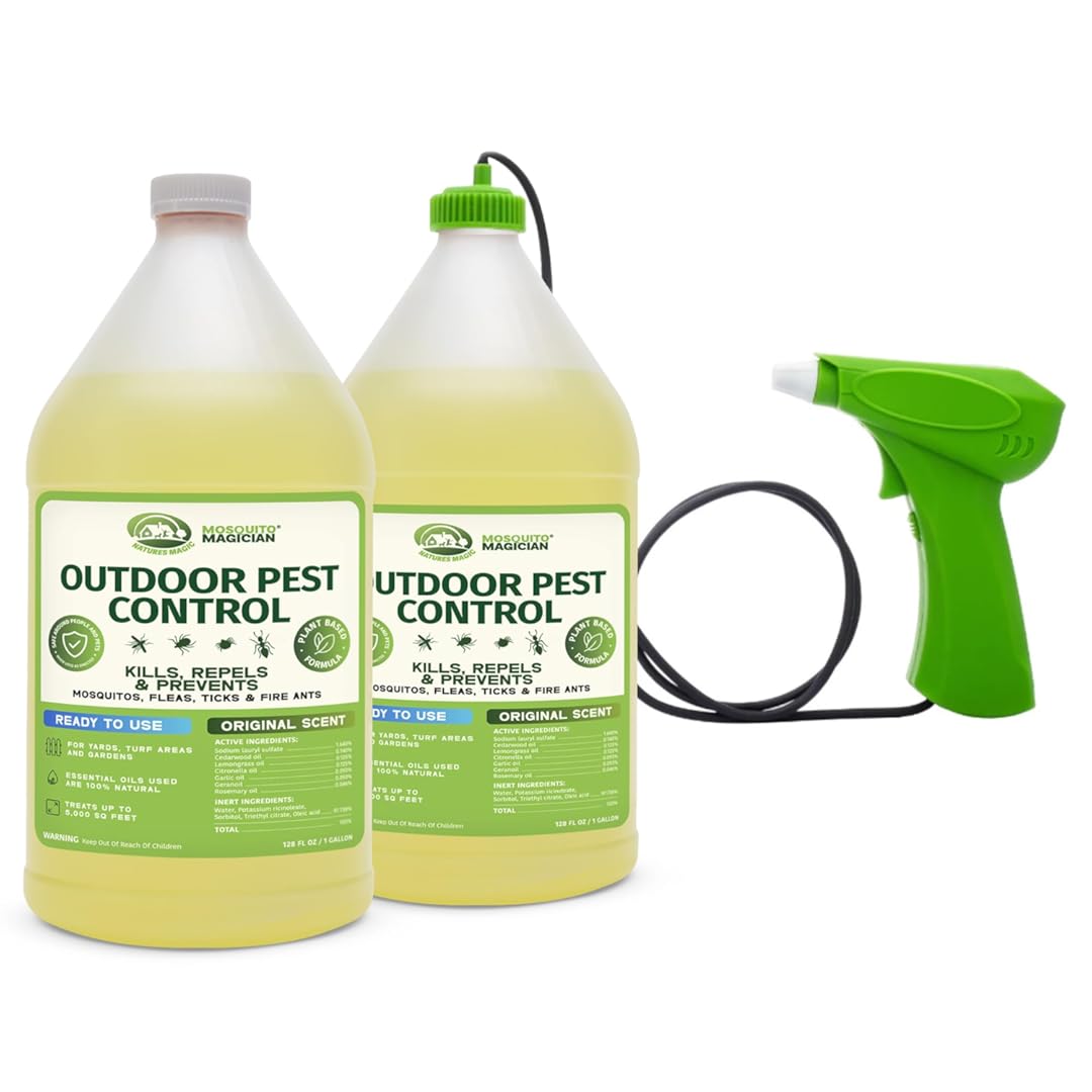 Mosquito Magician Handheld Battery Operated Mosquito Sprayer - User-Friendly - Ideal for Yards, Lawns, Patios - with 2 Gallon Ready to Use Liquid Spray Solution - Kills Mosquitoes, Fleas, Fire Ants
