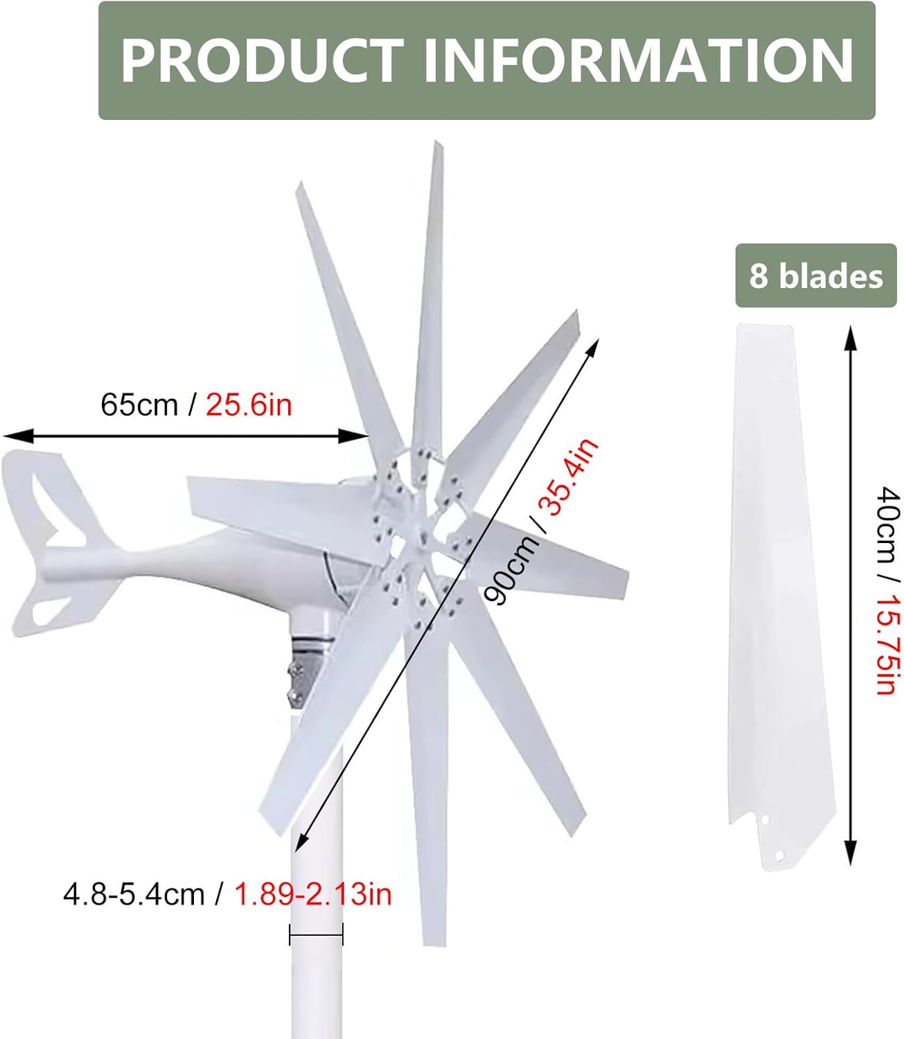Wind Turbine, 14000W DC 12V/24V/48V/110V/220V Wind Turbine Generator, with 8 Blades Wind Turbine Kit with Solar Wind Hybrid Controllerfor Homes Energy Supplementation,24V