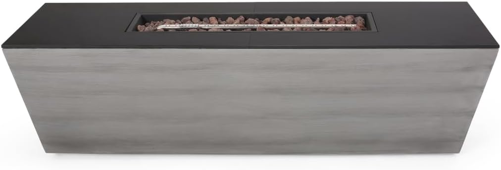 56-Inch Rectangle Modern Propane Fire Pit with Ceramic Top, 50,000 BTU, Black Gray Finish, No Assembly Required for Outdoor Patio