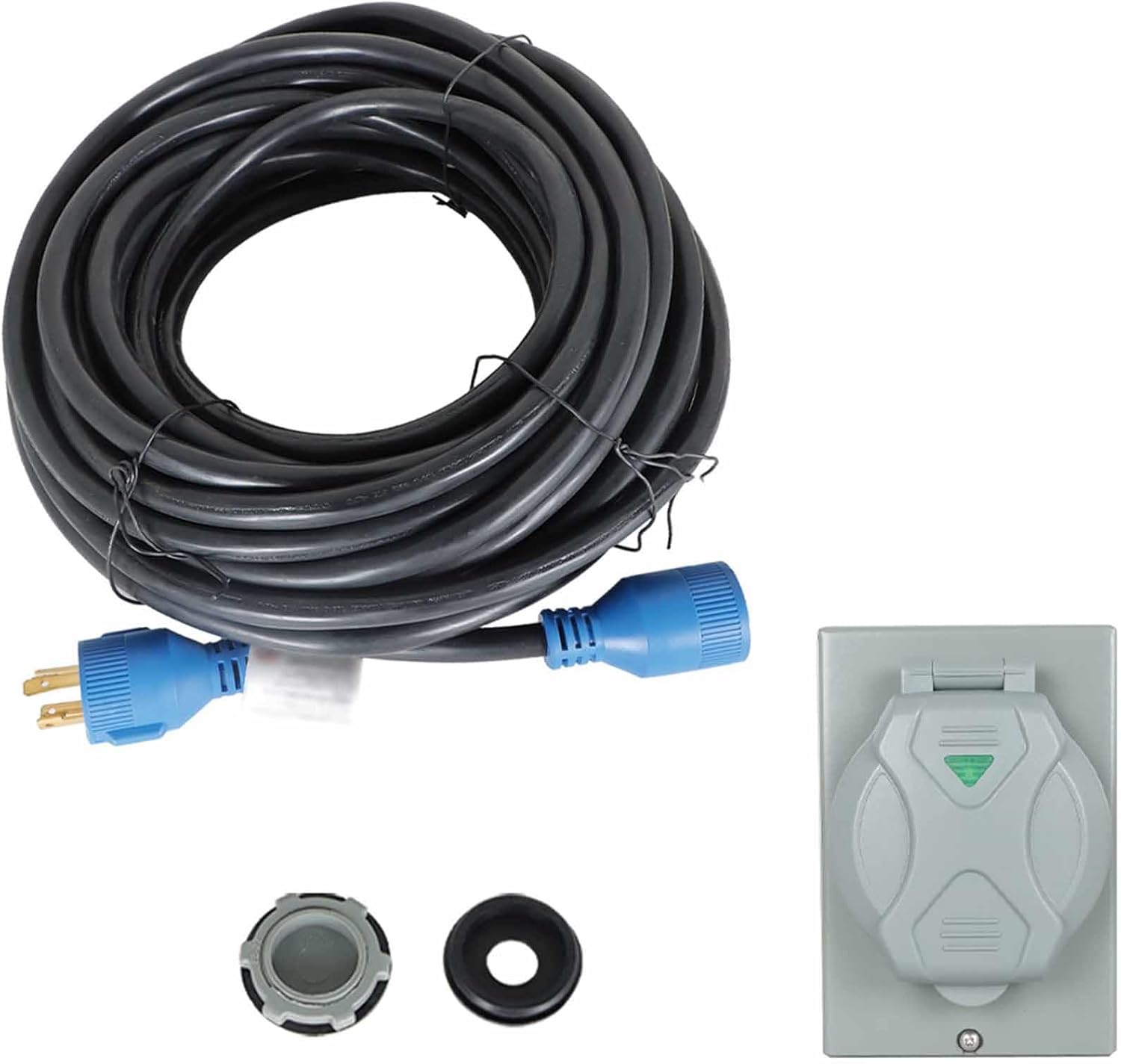 labwork 75FT 30Amp Generator Extension Cable Blue Connector Black Wire Power Input Box L14-30P to L14-30R