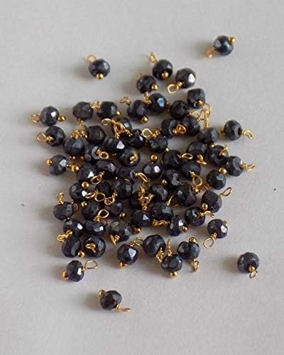 30 pc black spinel silver coated loose gemstone micro faceted beads - gold over sterling or 24k gold plated wire wrapped beads 3-4mm