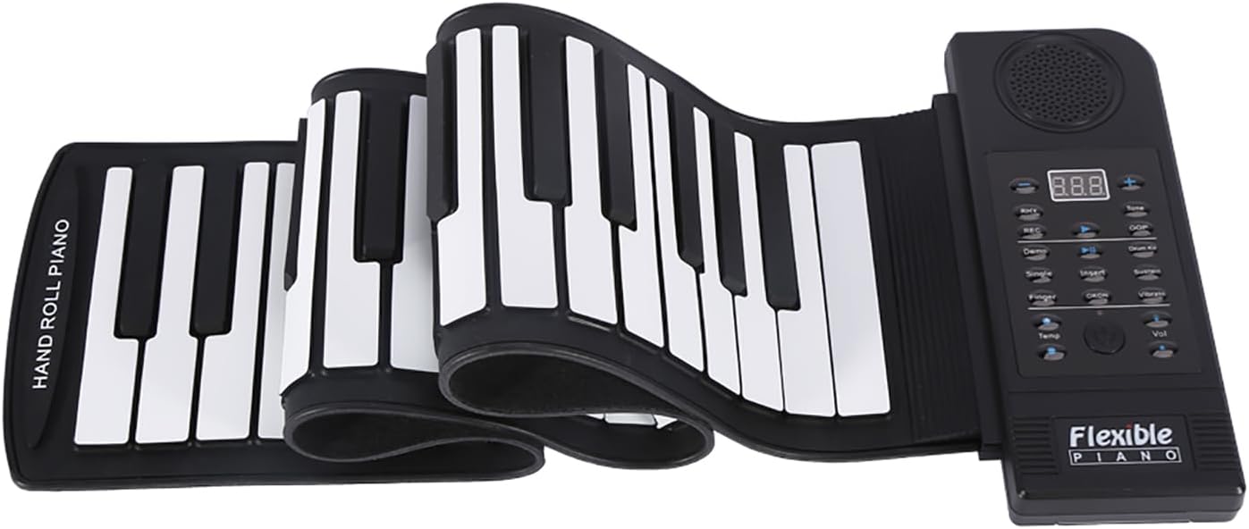 Portable 61-Keys Roll up Piano, Soft Silicone Flexible Electronic Digital Music Keyboard Piano Fit for Piano Beginner Support Recording, Playback, Programming
