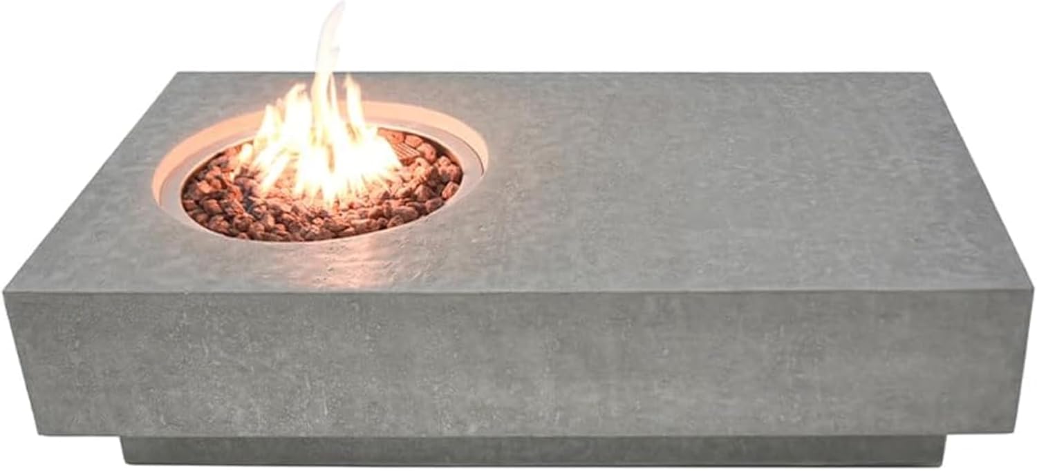 Metropolis Fire Table Light Grey Natural Gas Fire Pit Modern Outdoor Concrete Fire Table with Lava Rocks & Weather-Resistant Finish Elegant Patio Heating