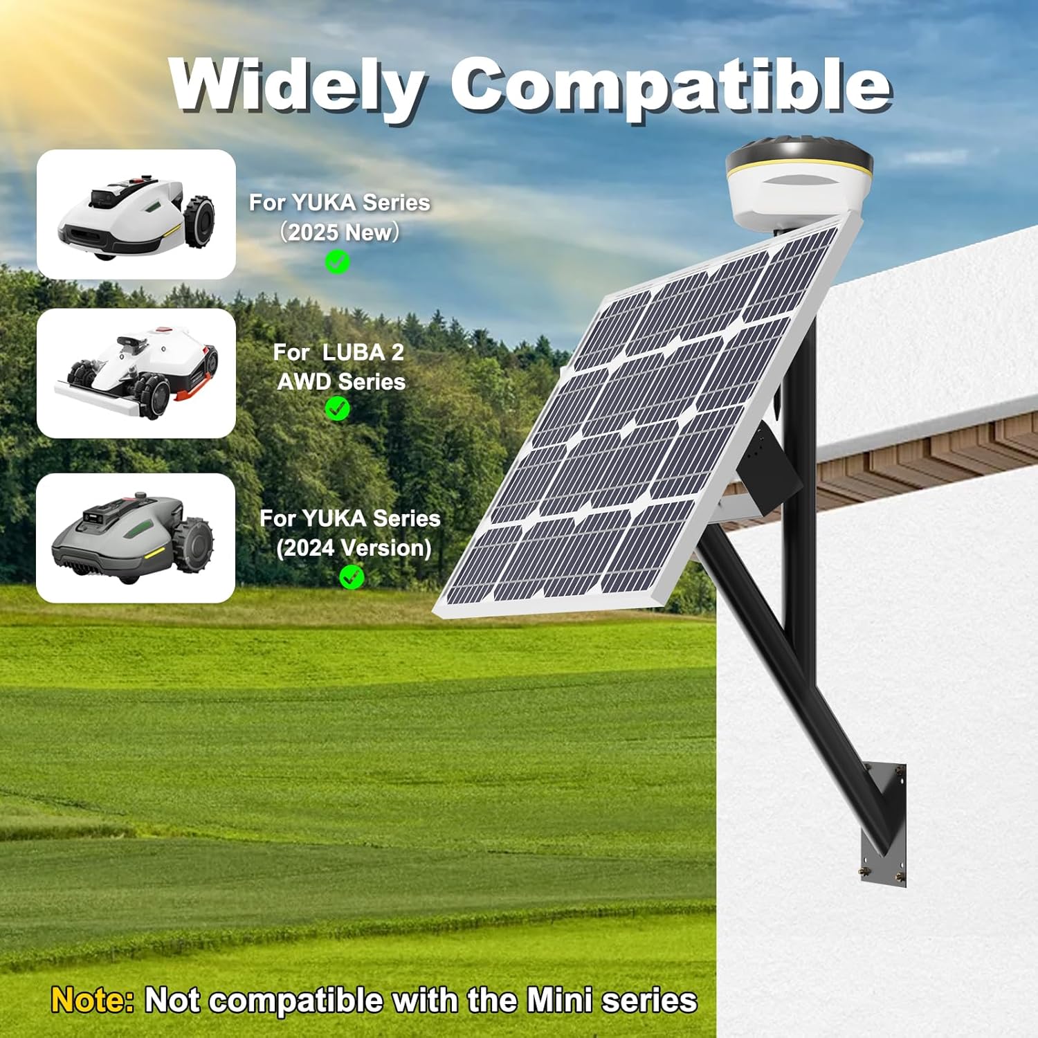 Solar Panel Wall Mount Kit Equipped with 12V Battery Pack, Outdoor Waterproof, for Mammotion Luba 2 AWD Series, YUKA 1000 & 2000, YUKA 1500(2024) & YUKA 2000(2024)(2-Pin Plug)