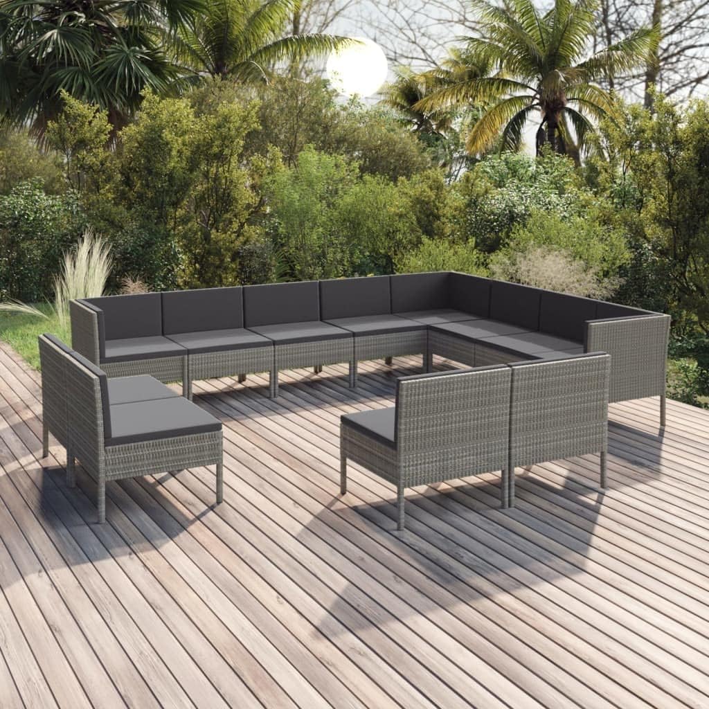 Patio Set 12 Piece Patio Lounge Set with Cushions Poly Rattan Gray