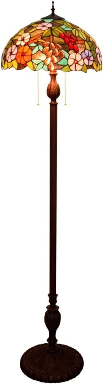 Tiffany-Style Floor Lamp Standlamp 16-Inch Tiffany-Style Pastoral Green Grape Flower Stained Glass Over Flowers Series Floor Lamp for Study Bedroom Room Decoration