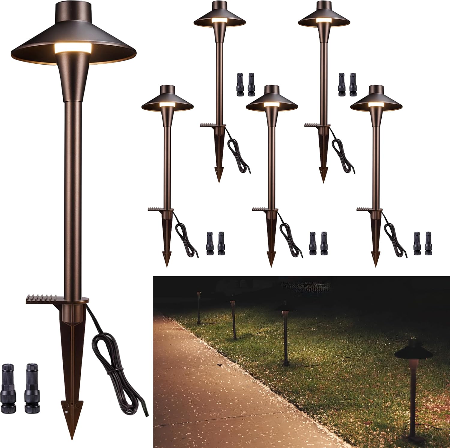 Outdoor Path Lights, LED Landscape Pathway Lights 3000K/4000K/5000K Selectable, 12V Low Voltage Wired, Waterproof 5W 150LM ORB Aluminum for Backyard Patio 6 Pack