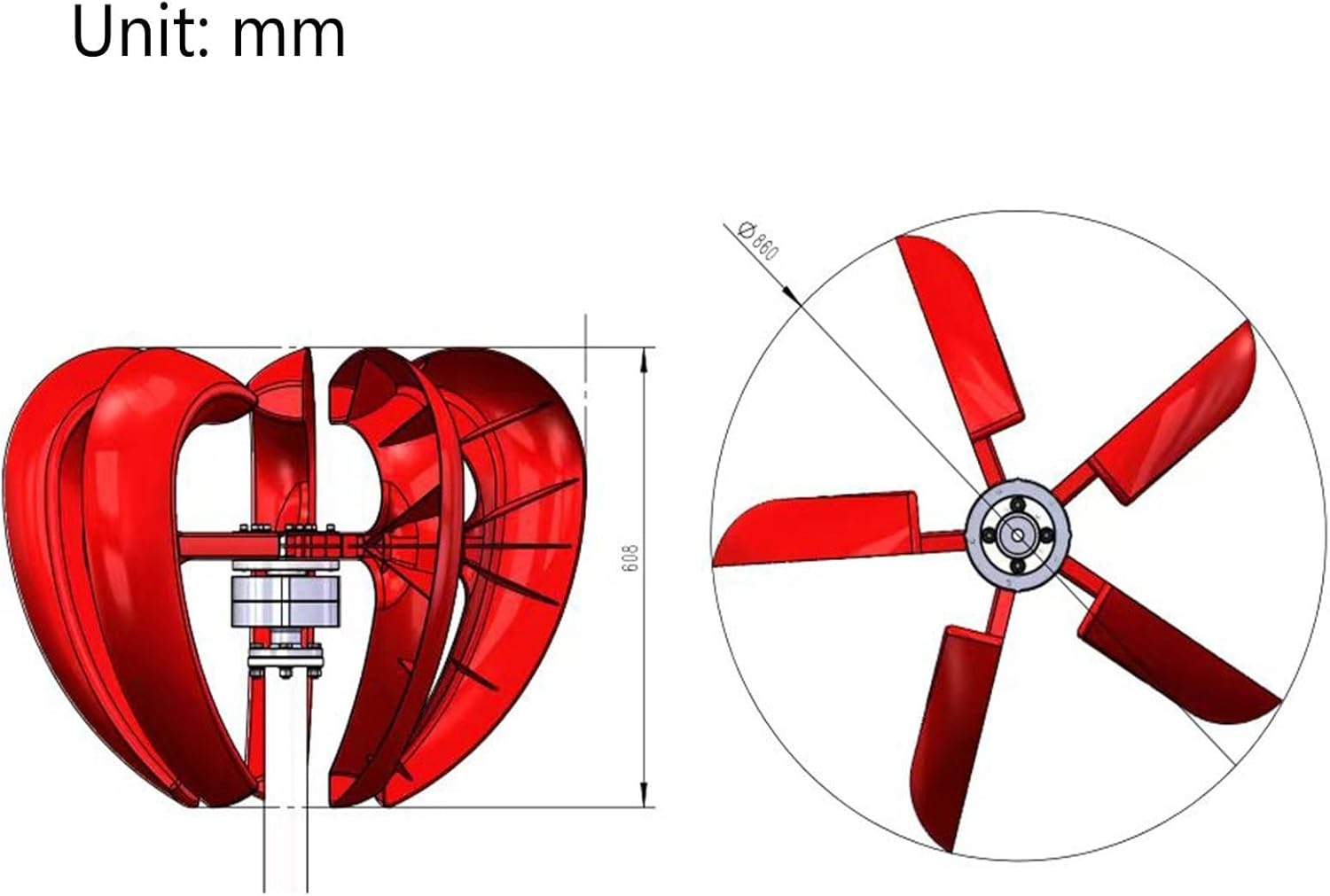 1KW Vertical Axis Wind Turbine 12v/24v/48v Permanent Magnet Synchronous Wind Turbine with Controller Household Wind and Solar Hybrid Power Generation System (Color : 48V)