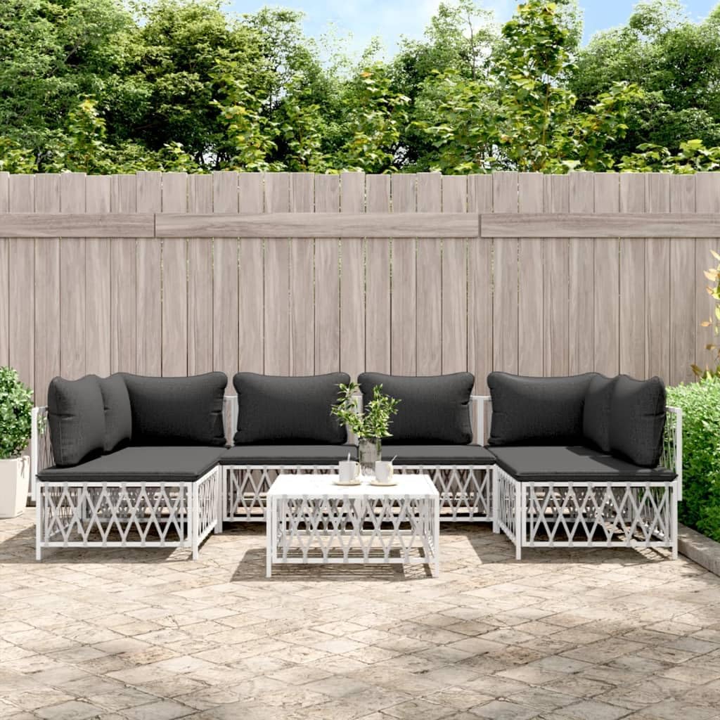 7 Piece Patio Lounge Set with Cushions White Steel,Sturdy Outdoor Lounge Set: Comfortable Sofa & Table for Patio, Garden, Backyard Patio Furniture Sets, Outdoor Furniture Sets