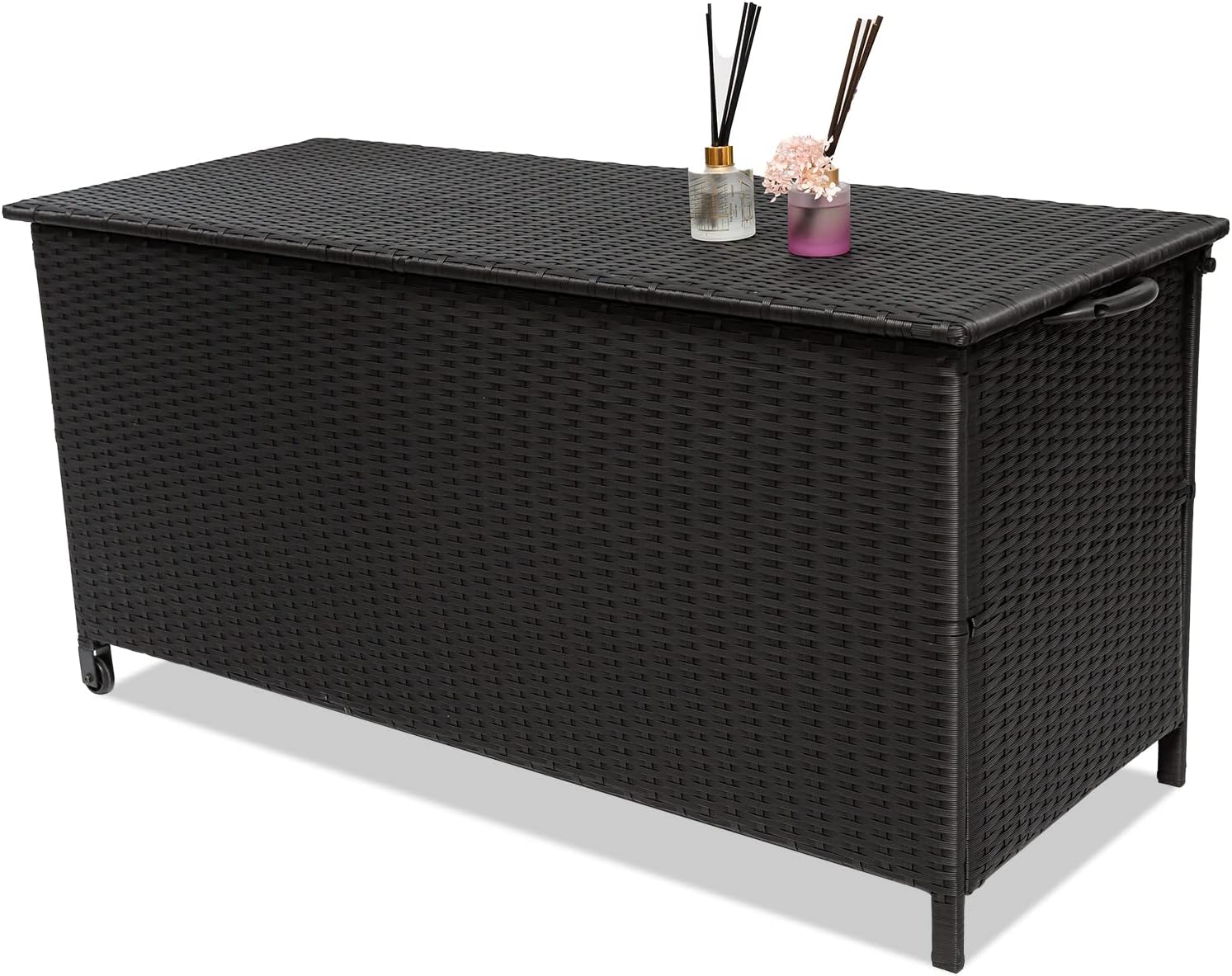 Outdoor Deck Box, Patio Waterproof Rattan Storage Box, Suitable for Furniture Cushions, Pool Equipment and Garden Tools Deck Storage Box At Deck Porch Back Yard Garden Swimming Pool