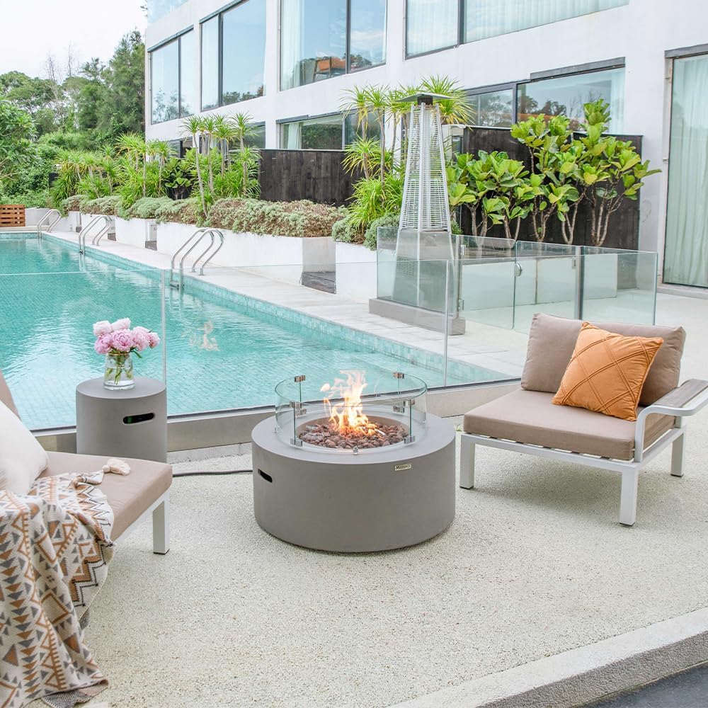 Modeno Tramore Outdoor Fire Pit Table Firepit Reinforced Concrete 34 Inches Electronic Ignition Cover Lava Rock Included, Liquid Propane