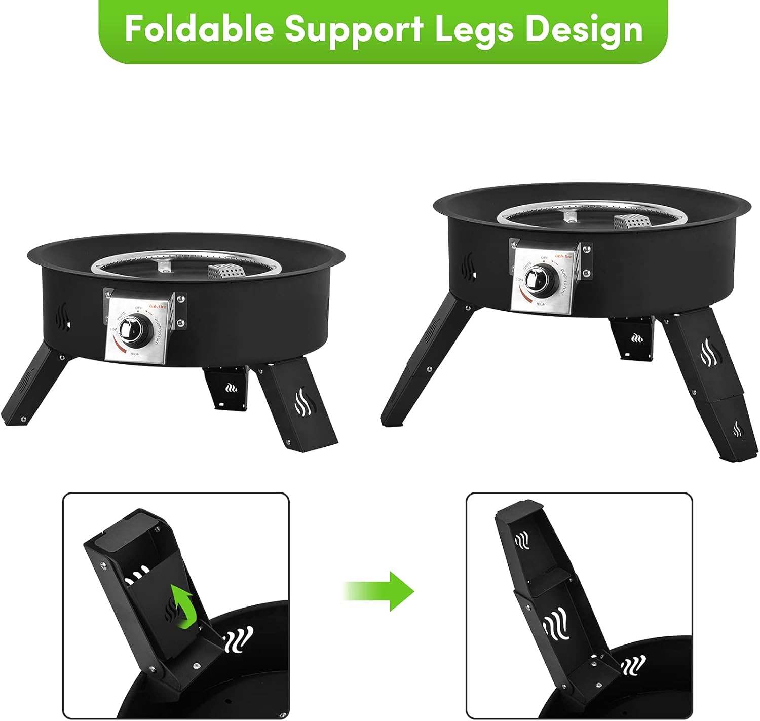 Onlyfire Outdoor Propane Fire Pit - 19 Inch Portable Height Adjustable Gas Firebowl with 8.8 Lbs Lava Rocks - Smokeless Firepit for Camping Bonfire Picnic Backyard - 58,000 BTU Auto-Ignition