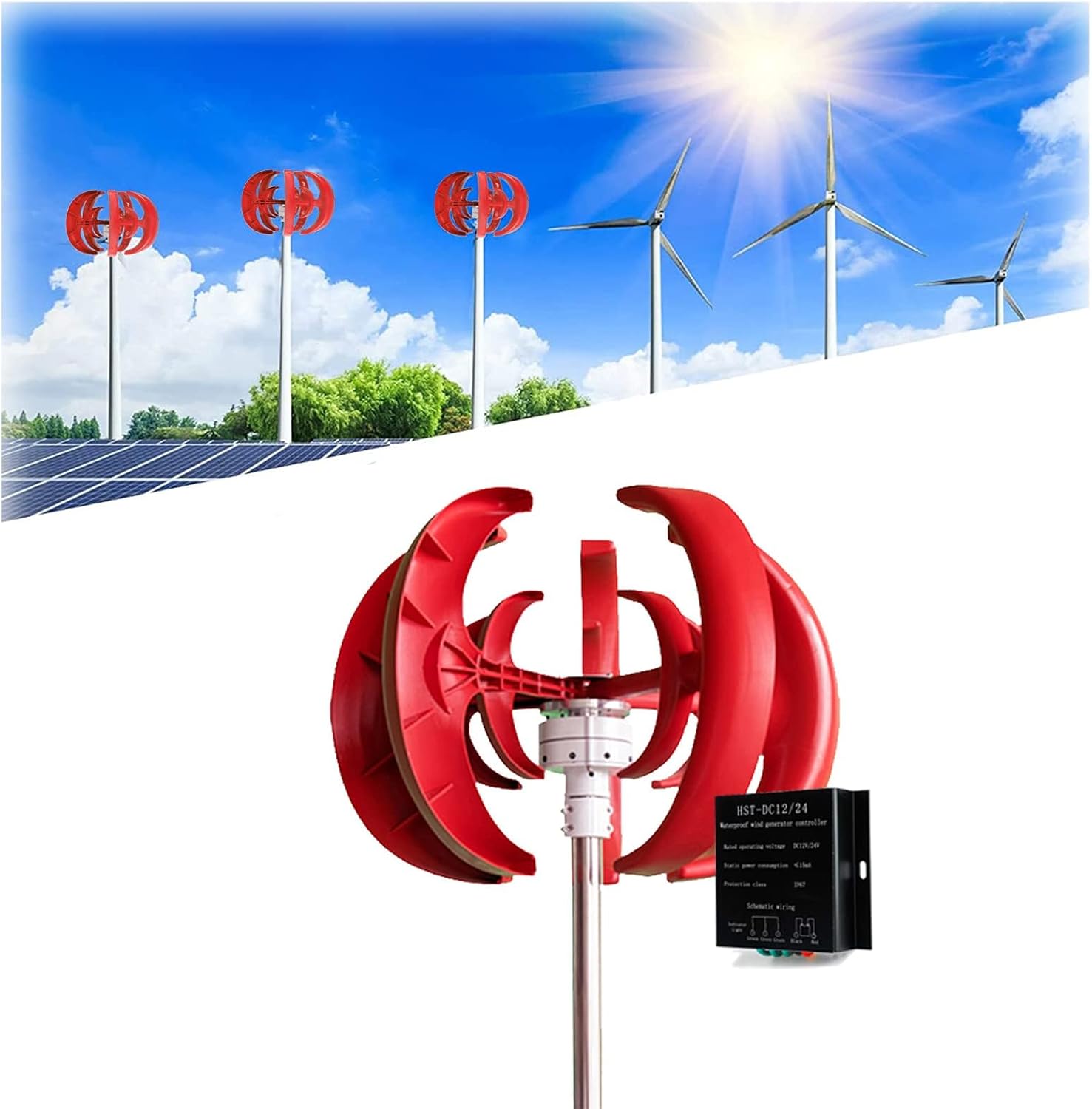 Vertical Wind Turbine Generator Kit,2000W 12V 24V 48V Power Turbine Generator Kit with Wind Charge Controller 3 Phase AC Permanent Magnet Generator