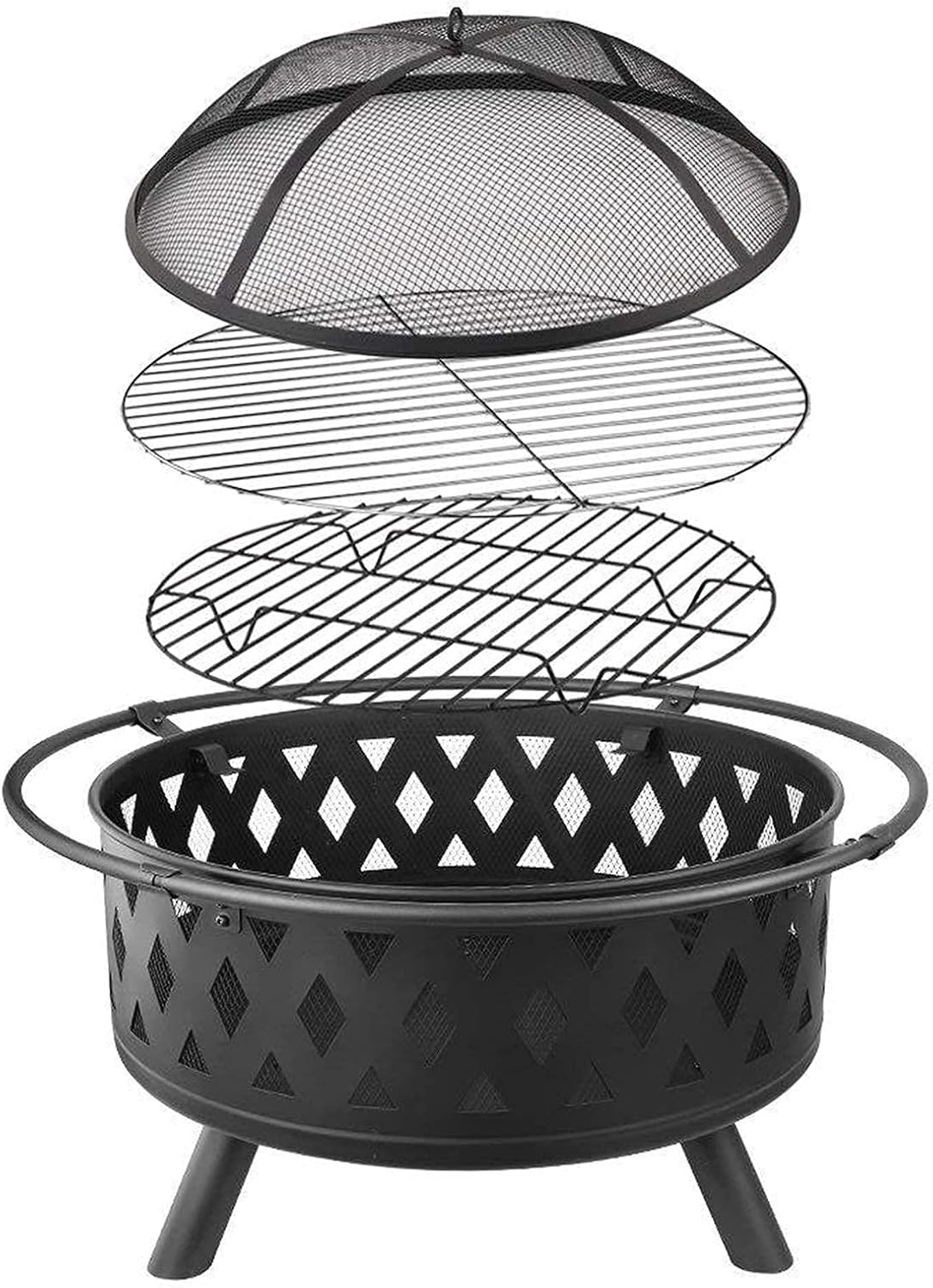 Fire Pit Outdoor Large Bonfire Wood Burning Firepit Bowl BBQ Charcoal Grill Picnic Stove with Spark Screen Cover Log Grate Brazier forrd Garden