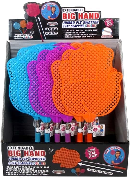 Fly Swatter, Extendable Big Hand, 30-In., Assorted Colors