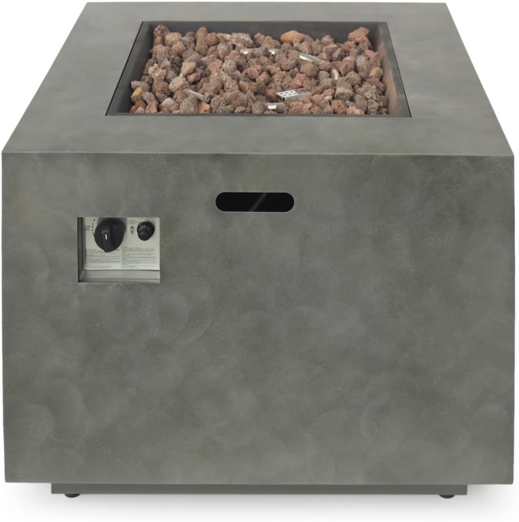 Outdoor Fire Pit Table Square Iron Fire Pit, 50,000 BTU Outdoor Propane Fire Pit Table With Lava Rocks – Modern Concrete Finish, Portable Backyard Patio Heater & For Camping, Deck, Garden Entertaining