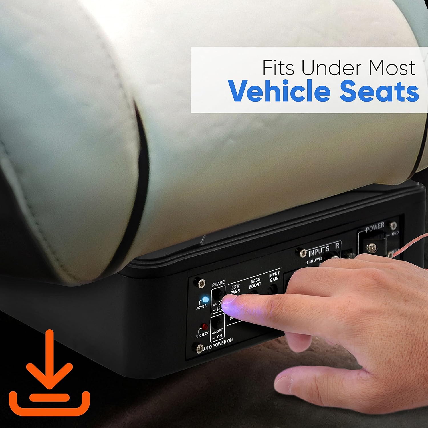 Pyle 8-Inch Low-Profile Amplified Subwoofer System - 600 Watt Compact Enclosed Active Underseat Car Audio Subwoofer with Built In Amp, Powered Car Subwoofer w/ Low & High Level Inputs - Pyle PLBX8A