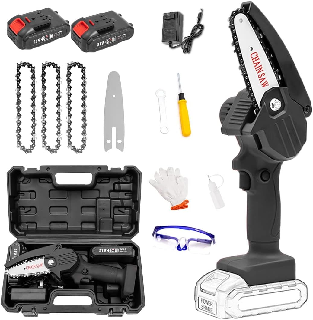 Mini Chainsaw with Battery and Led Lights,4 Inch Cordless Chainsaw with Charger,Mini Chain Saw,Cordless Battery Power, Portable Electric Chainsaw, Suitable for Gardening, Wood, Outdoor Camping