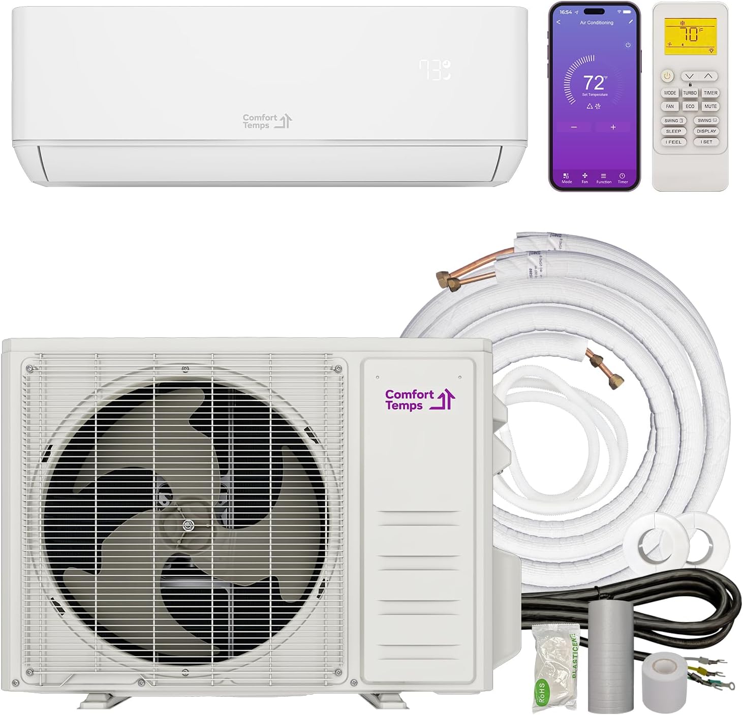 Ultra-Efficient 12000 BTU/220V Mini Split – 24 SEER for Lower Energy Bills– Pre-Charged, Ductless, Quiet & Comfortable Mini Split AC/Heating System|WiFi & Easy Install Kit |Pro Series by Comfort Temps