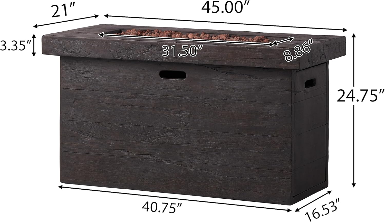 Christopher Knight Home Custer Outdoor Rectangular Fire Pit - 40,000 BTU, Brown