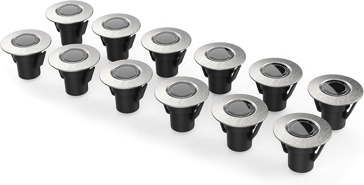 Outdoor Low Voltage Deck Lights LED Landscape Lighting Kit 0.6W 7 Lumen 3200K Warm White 12V In Ground Light Wired for Steps Stair Patio Floor Garden 12PK