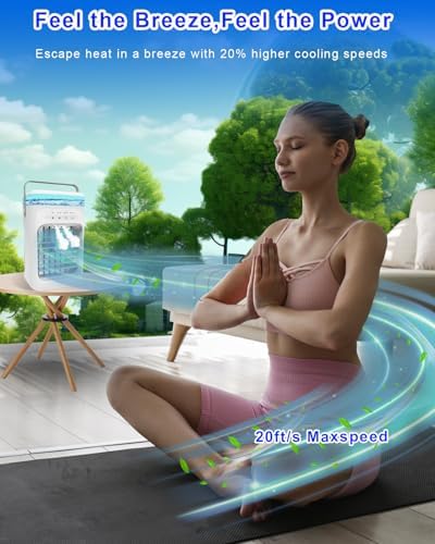 Portable Air Conditioners, 2025 Upgrade Evaporative Air Conditioner Air Cooler with 3 Wind Speeds, 2-4H Timer, 7-Color LED, Eco-Friendly Mini Cooling Fan for Home, Bedroom, Office, and Travel,White